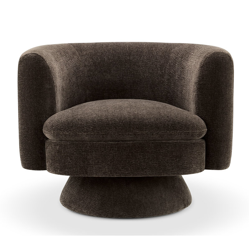 Fauteuil demi-tonneau pivotant Mid-Century, Velours brun