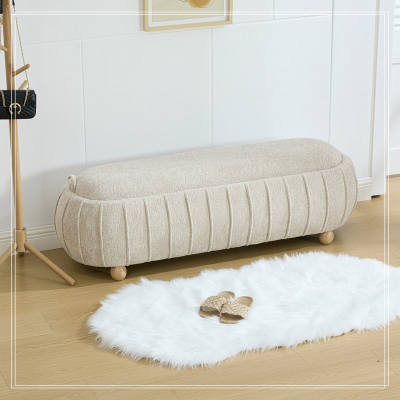 Banc de rangement capitonné à couvercle rabattable avec pattes en bois, Light Camel