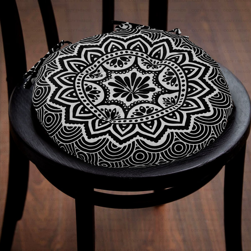 Coussin de chaise Mandala fait à la main, Noir, noir, noir, noir