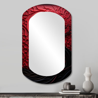 Red Moon Ruby Radiance - Art mural lune métallique - Miroir mural moderne et irrégulier