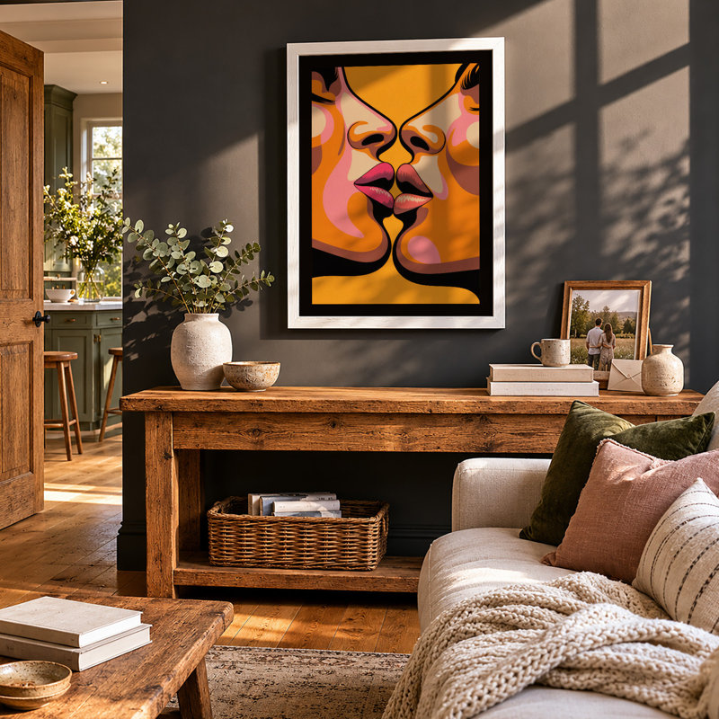 Faces in Profile Art Deco - Framed Print, A2 - 59.4 x 42.0 cm, White