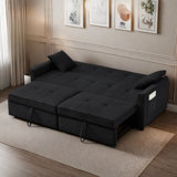 3 In 1 Convertible Sleeper Sofa Bed With Reclining Backrest, Pillows And Side Pockets