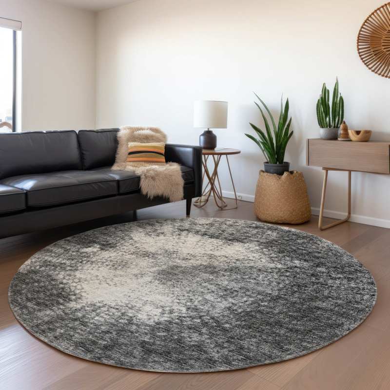 Premium Machine Washable Mayfield Black Rug, Round 8'