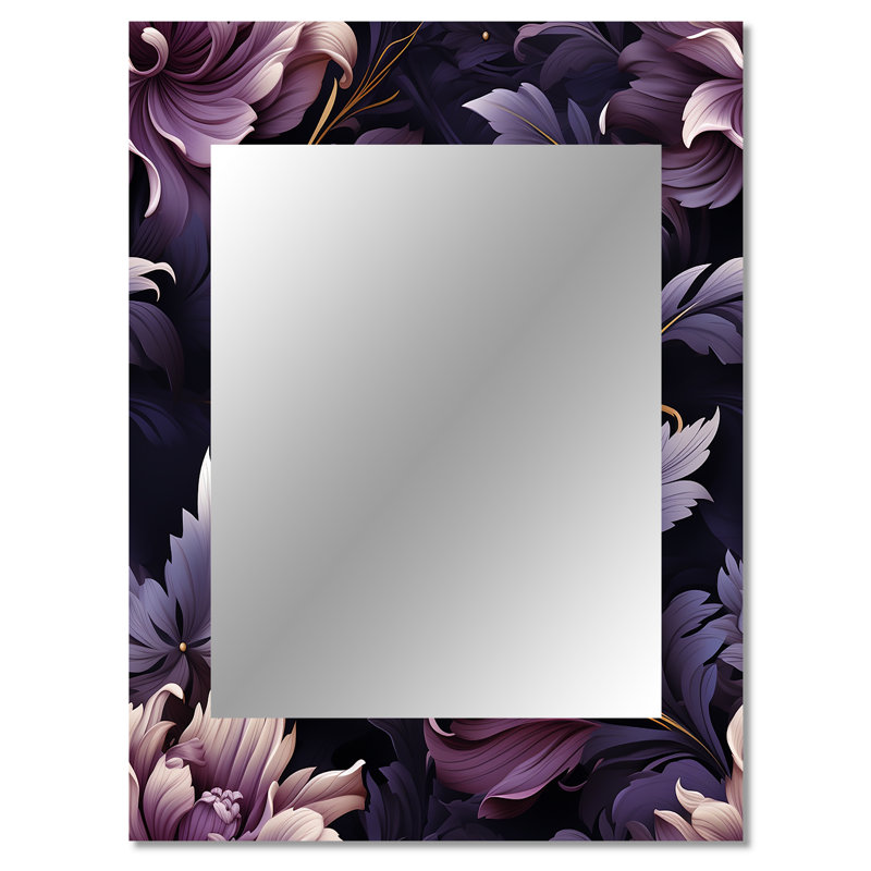 Shadowed Elegance Moody Patterns - miroir mural floral, chalet, miroir décoratif traditionnel, impression d'art en métal