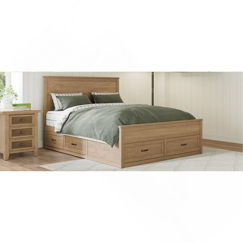 Base de lit moderne avec 6 tiroirs et support de lattes, pas besoin de sommier, naturel, Naturel