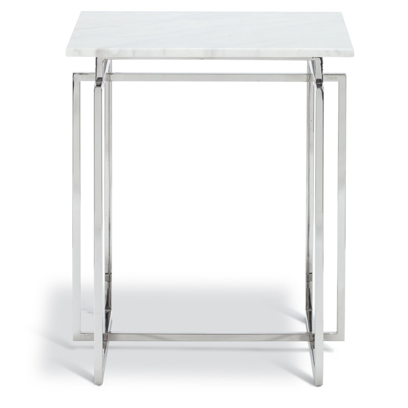 Kripinski Marble Top End Table, Stainless Steel