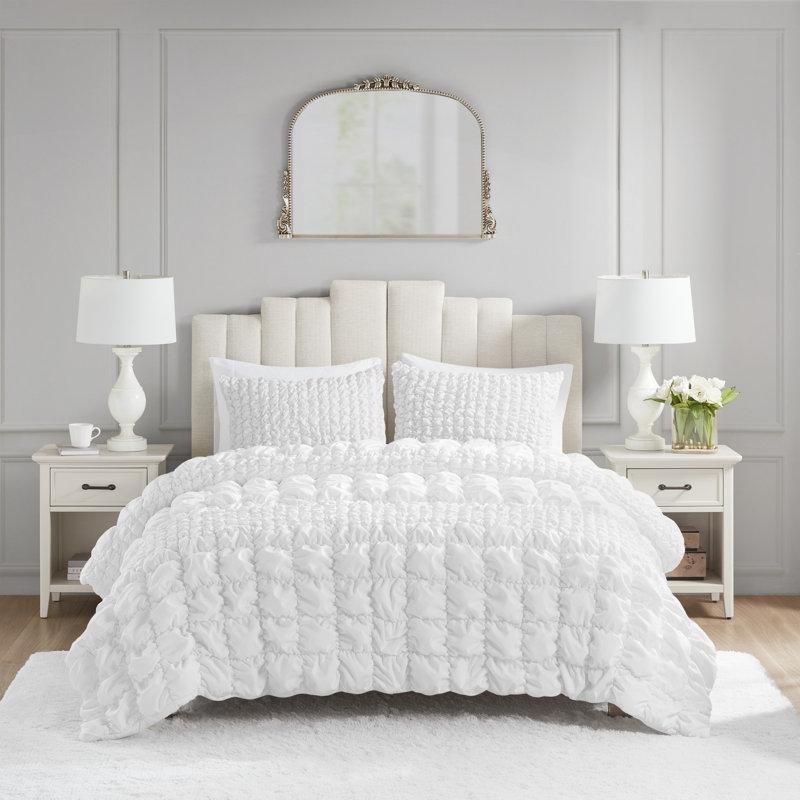 King White Ruched Microfiber Comforter Set