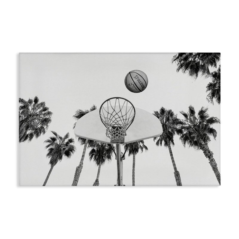 "Basketball Hoop with Palms", art mural sur toile par Sissi et Seb, H 20 po x l 30 po