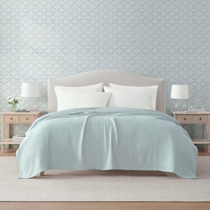 Couverture réversible en coton uni Martha Stewart Bedford, Bleu, Grand lit