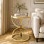 Table d'appoint ronde moderne à deux niveaux en verre de 50 cm (19,69 po), avec structure en métal annulaire, pouvant servir de table de chevet ou de table d'appoint pour le salon, la chambre et le bureau.-731188833