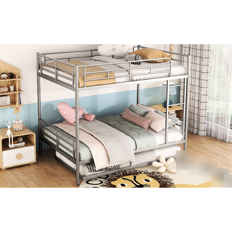 Élégant lit superposé double en métal avec lit gigogne blanc - Répondez à vos besoins en matière d'espace dans une chambre à coucher contemporaine