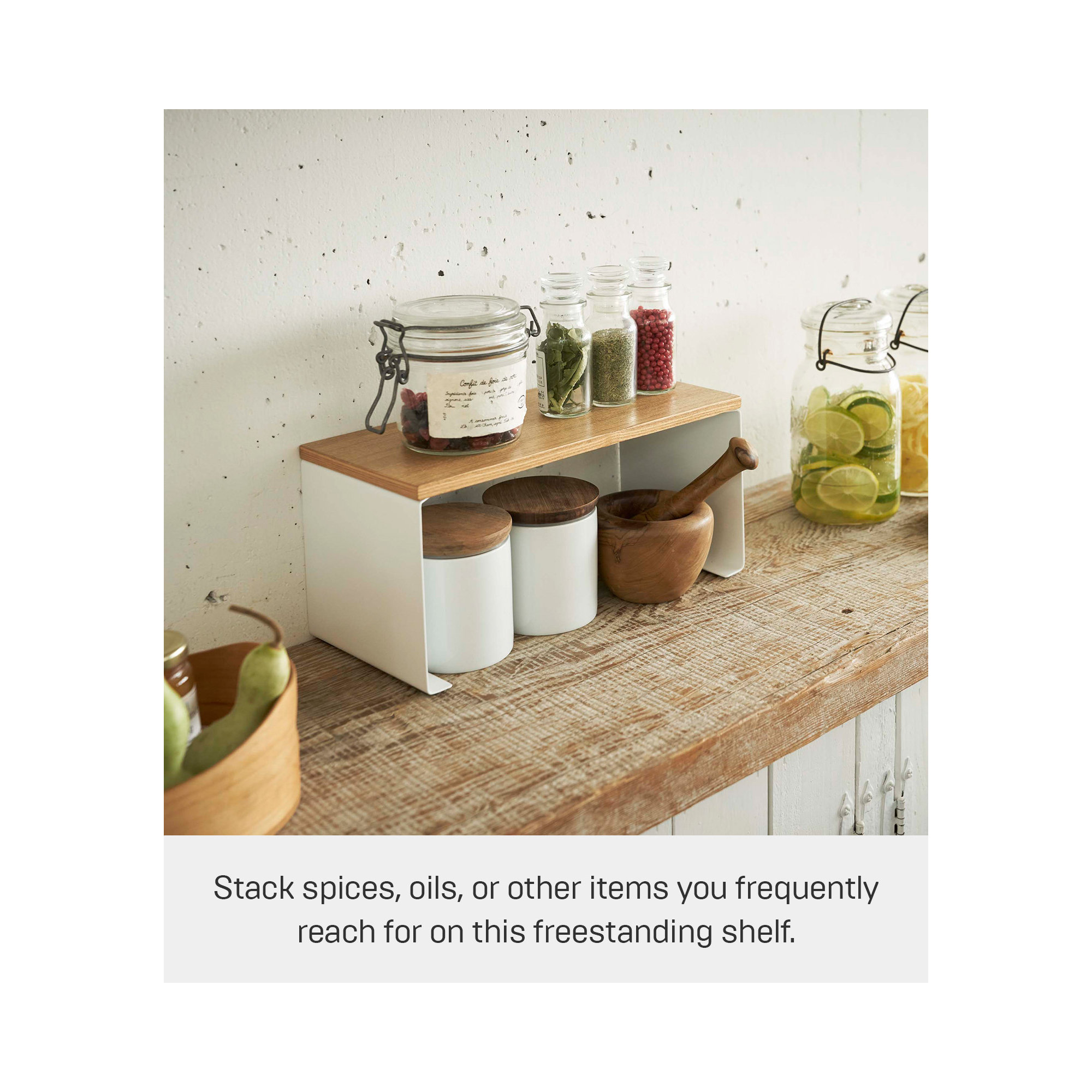 Tosca Yamazaki Home Wood-Top Stackable Kitchen Rack, Modern Counter Shelf Organizer, 5.7" H x 12" W x 5.5" D