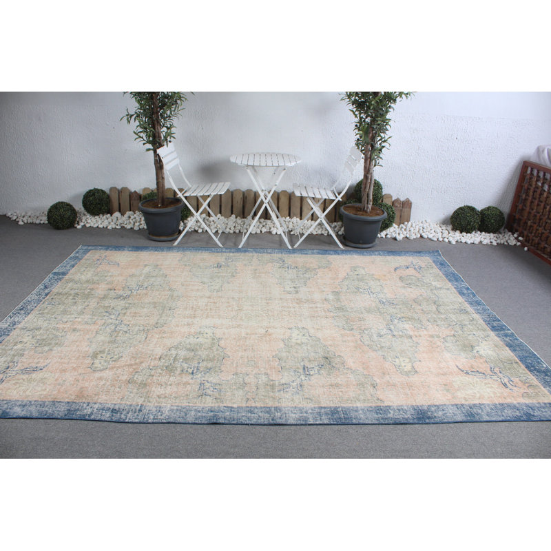 Grand tapis turc Oushak rétro dans des tons bleus discrets, idéal pour la chambre à coucher ou le salon