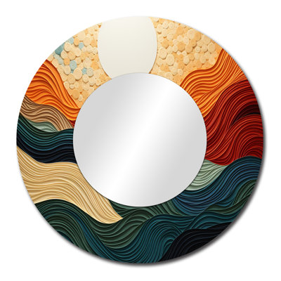 Desert Sands Abstract - Desert Large Mirror, Teal Round Decorative Wall Mirror, Printed Metal Art