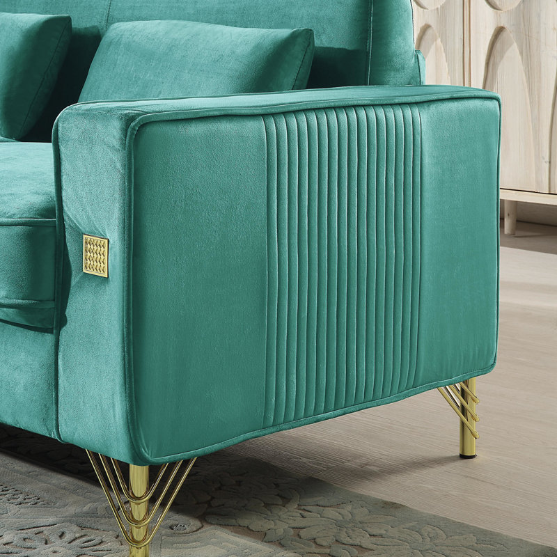 Dwayne 86.6" Square Arm Sofa, Sky Blue Velvet