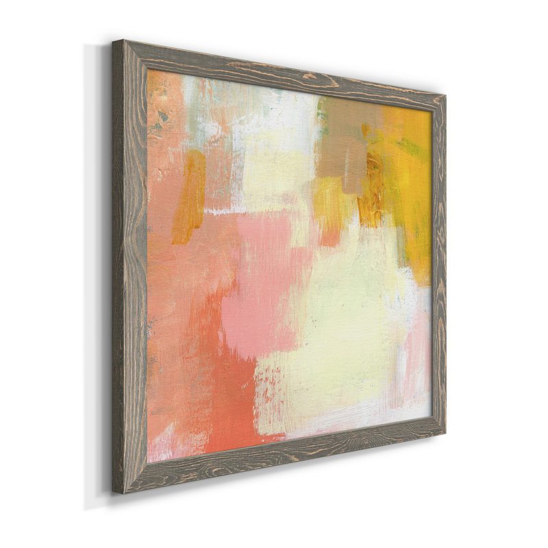 Toile encadrée jaune et rosé I-Premium - prête à être accrochée, Gris, H 17 po x l 17 po x P 1,5 po