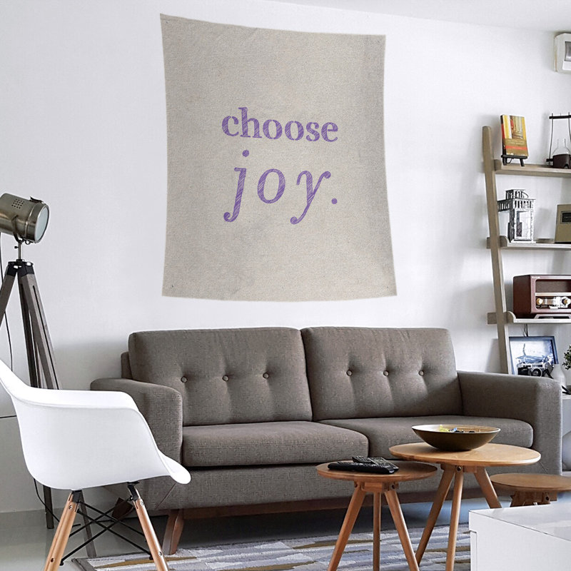 Tapisserie de polyester, choisir la joie citation, H 60 po x l 51 po, Blanc / Mauve
