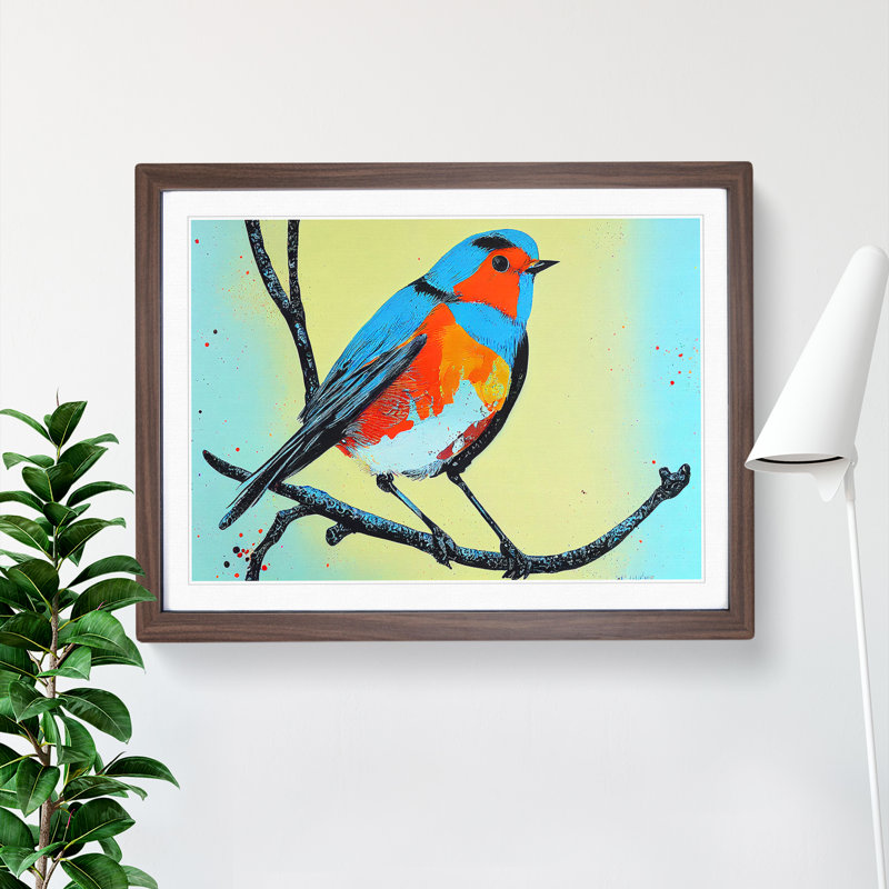 XH1022-7530X Robin Bird Splash Vol.6 Abstract - Single Picture Frame Painting, 46cm H x 64cm W x 2cm D, Walnut
