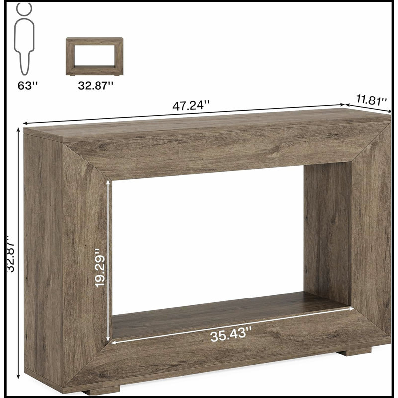 Console 47 po Farmhouse avec rangement - Table d'entrée étroite et rustique avec tablette ouverte, décor industriel pour intérieurs modernes
