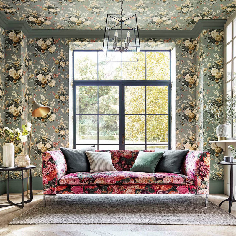 Very Rose and Peony Fabric, Kingfisher/Rowan Berry