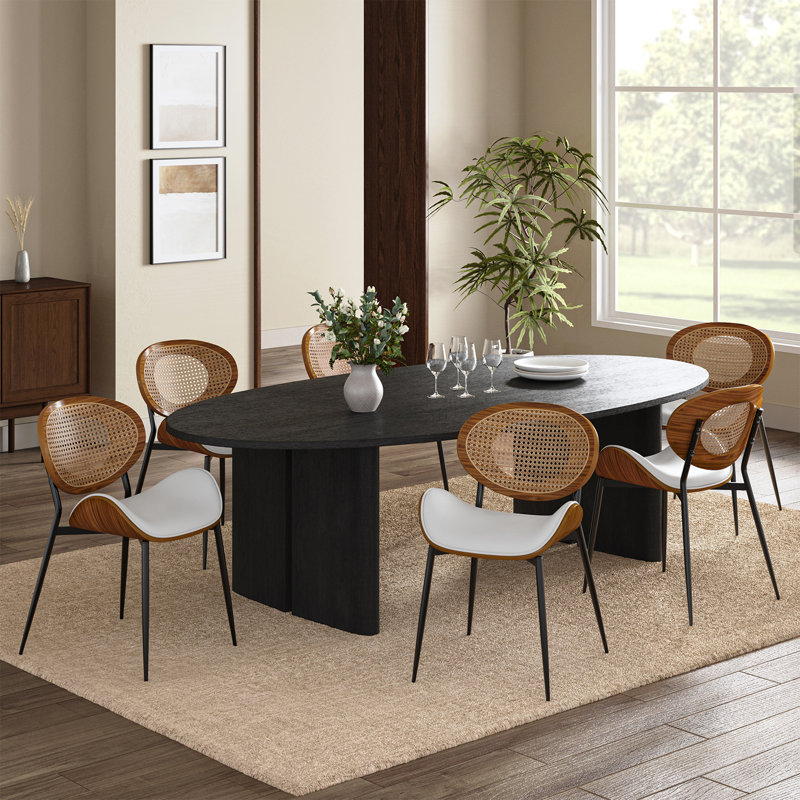 Ema Modern Faux Leather Dining Chair Set, Beige, 6