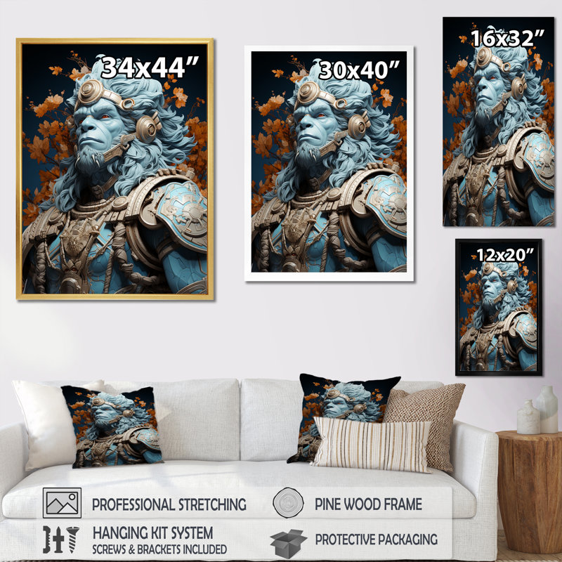 «Hindu Heroic Indian God», reproduction sur toile encadrée, Cadre simple noir, H 32 po x l 16 po x P 1 po