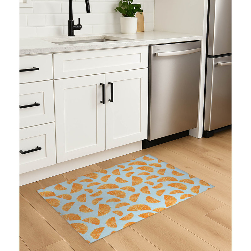Tapis de cuisine antidérapant Summer Oranges, Bleu nuage, Rectangle 5 pi x 7 pi