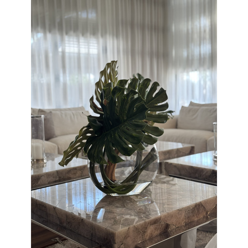Monstera Leaves and Driftwood in Moon Vase