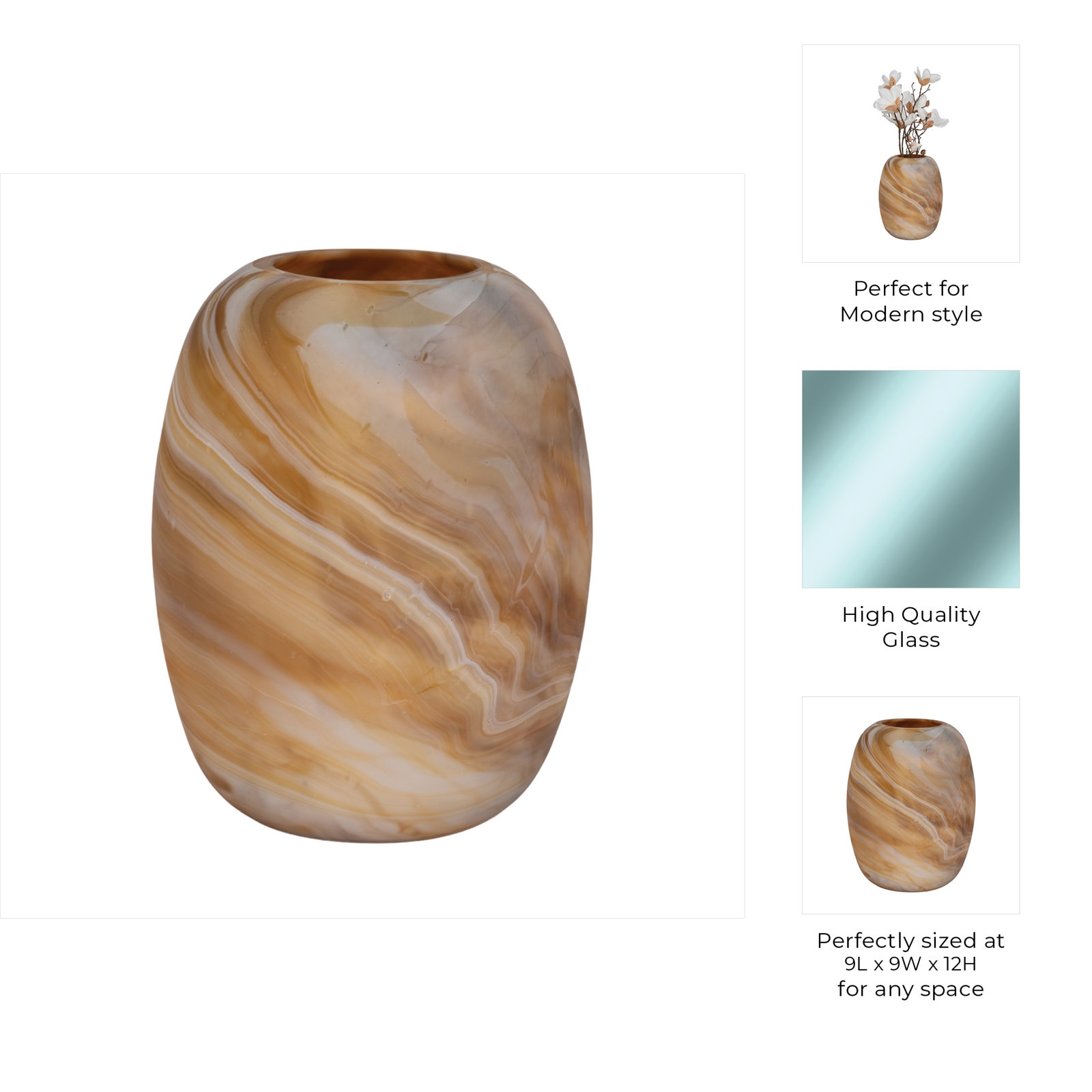 Garbo Small Brown Glass Vase, 12" H x 9" W x 9" D