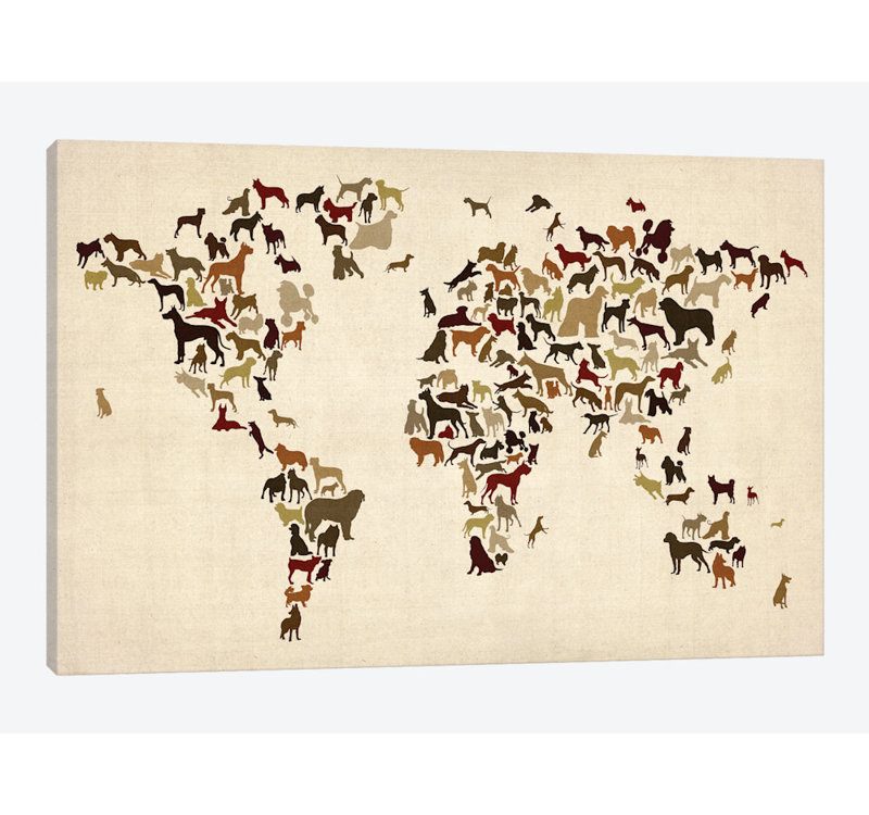 World Map Series: Dogs, impression sur toile tendue, H 8 po x l 12 po x P 0,75 po, Toile tendue, Pas de tapis
