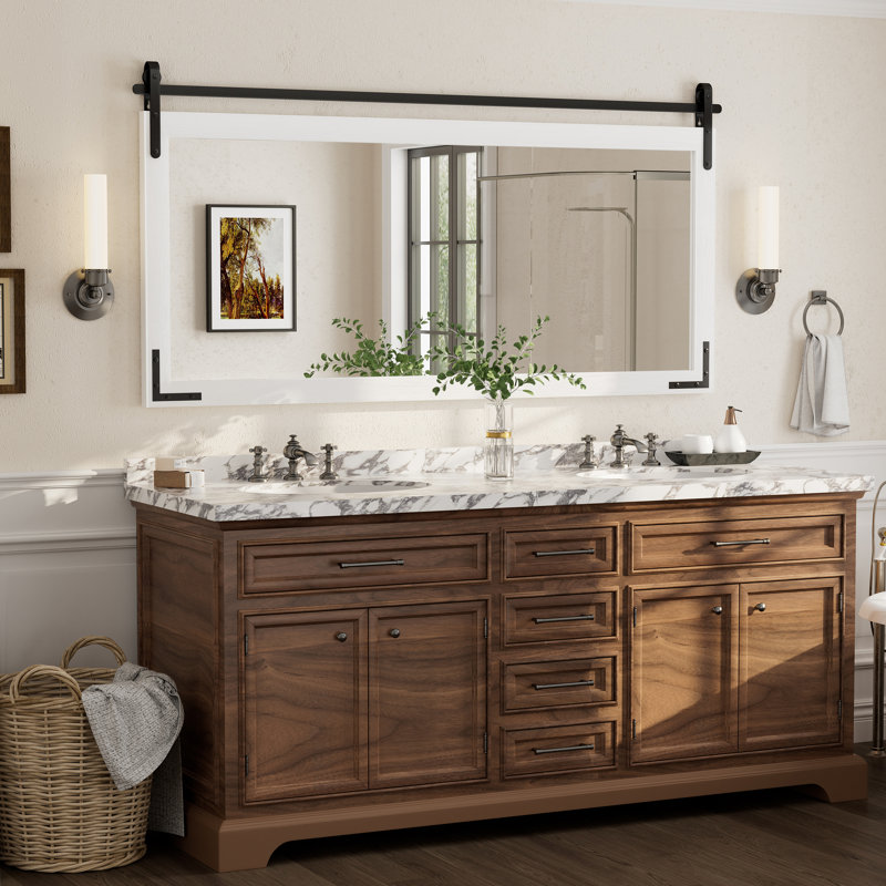 Miroir mural Amara Rustic Farmhouse, 72 po x 36 po; Horizontale, Blanc