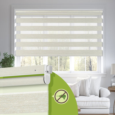 Rideaux zébrés sans perçage pour fenêtres l 34 po x H 72 po, blanc occultant, filtrage de la lumière à double couche sans cordon et stores zébrés occultants, stores à enroulement filtrant la lumière facile à installer pour la maison