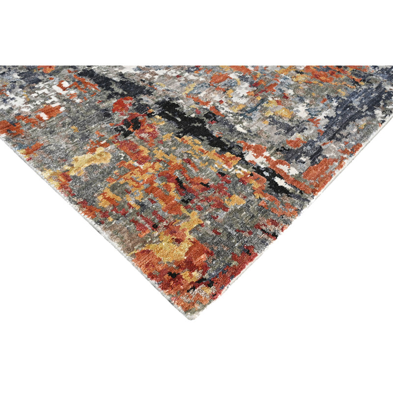 High-Quality Hand-Knotted Grey And Rust Area Rug, Multi And Rust, Rectangle 4' x 6'