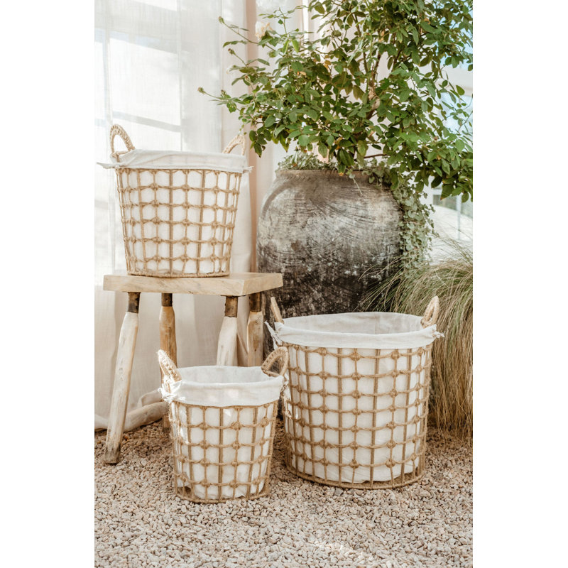 Round Hemp Tied Wire Basket Large, 11"x 12" x 12"
