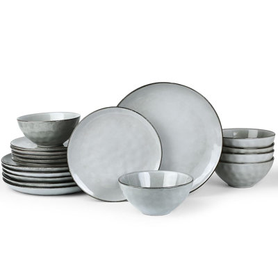18 Pieces Stoneware Dinnerware Set, Round Reactive Glaze Plates and Bowls Set, Service for 6