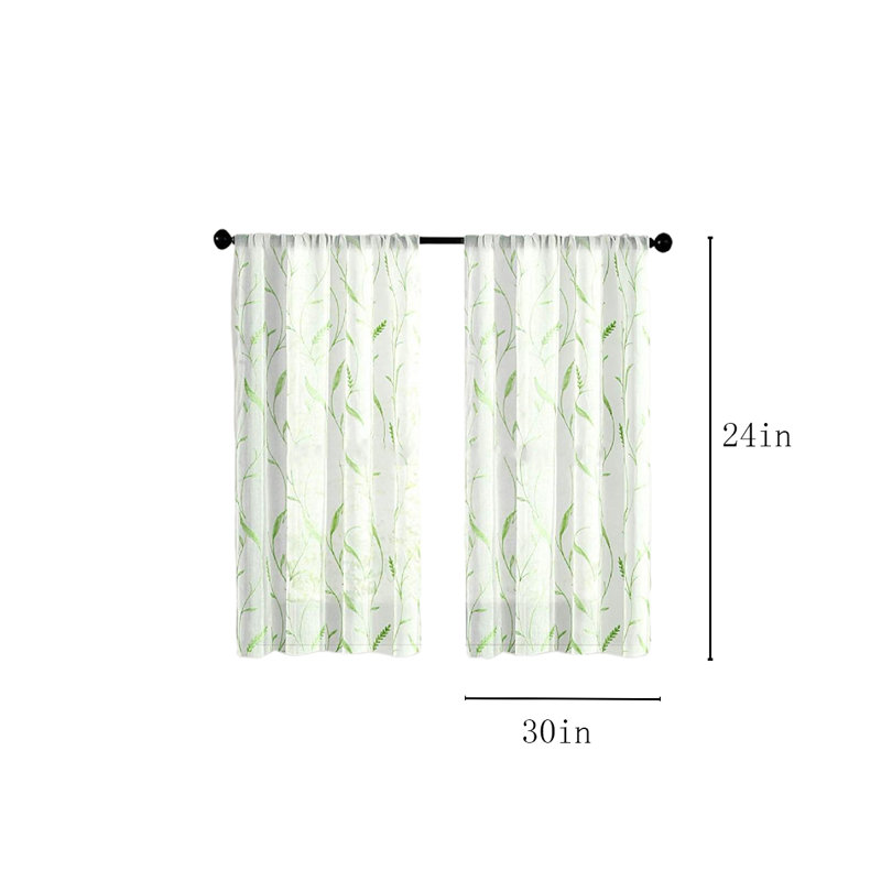 Polyester Semi Sheer Curtain Pair, 24" W x 30" L, Green