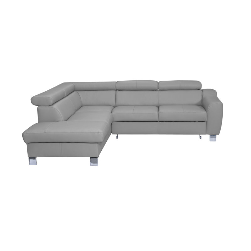 Aribel Faux Leather Corner Sofa with Sleeping Function and Storage Box with Adjustable Headrests , Left Hand Facing, Grey