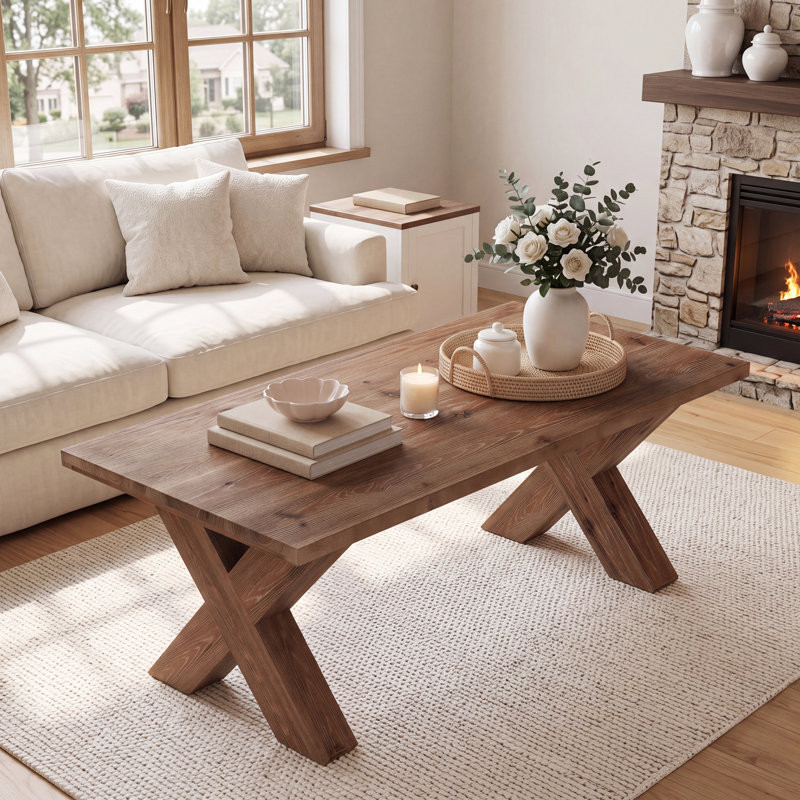Table basse 47 "rectangulaire en bois massif avec pieds en forme de X pour le salon