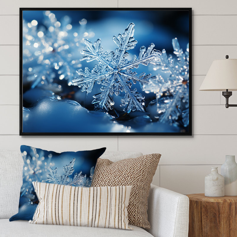 «Glimmering Snowflakes II - Winter Landscape», art encadré, Cadre flottant noir, H 30 po x l 40 po x P 1,5 po