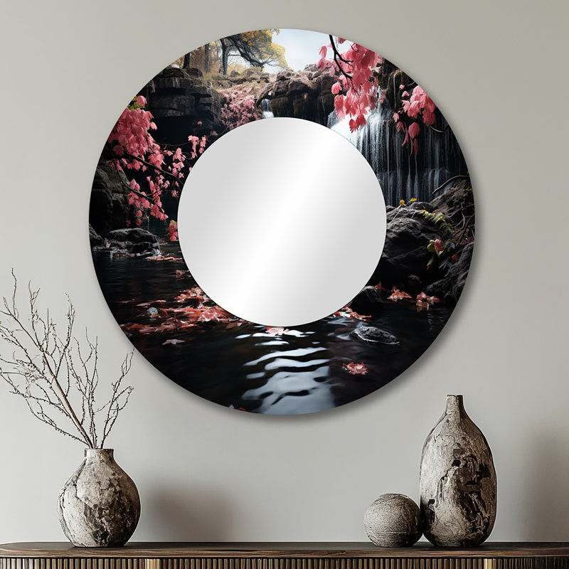 Peach Tree Waterfall Natures Elegance II - miroir en cascade, miroir mural rond rose, impression sur métal, 29 po x 29 po