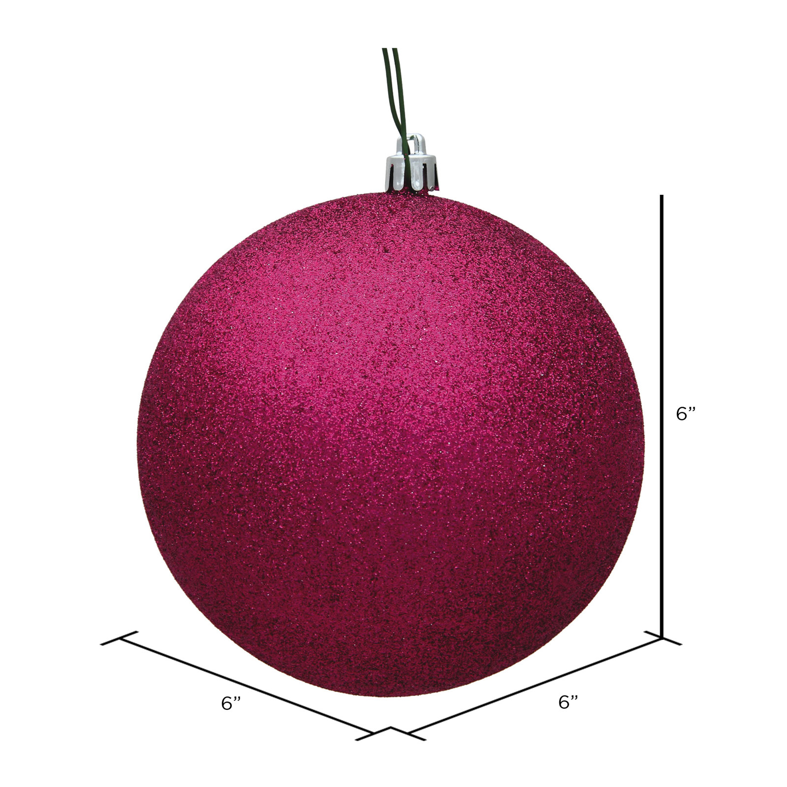 Holiday Décor Ball Ornament, 6" H x 6" W x 6" D, Fuchsia Glitter
