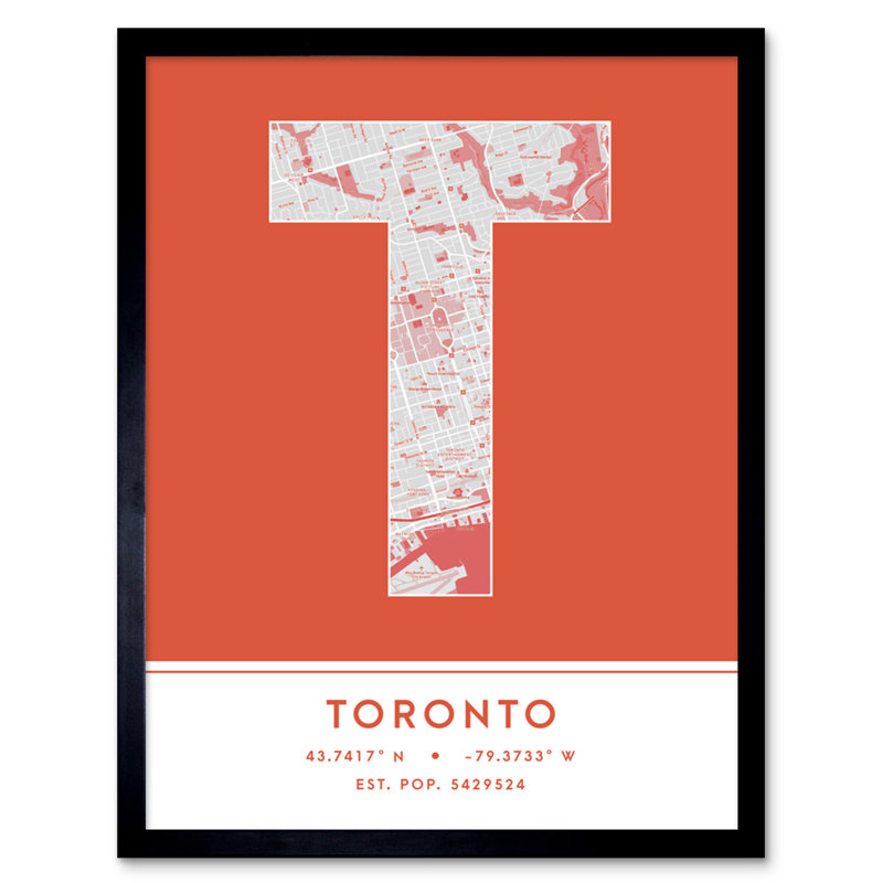 Toronto City Map Toronto Orange by Wee Blue Coo - Single Picture Frame Typography