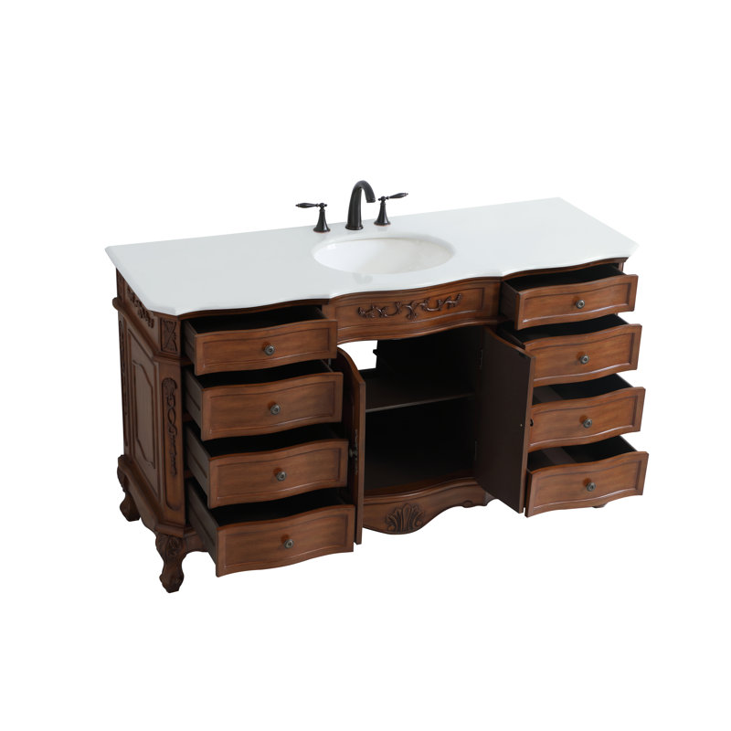 Ensemble de meuble-lavabo simple 60 po Lunette, Teck, Blanc ivoire