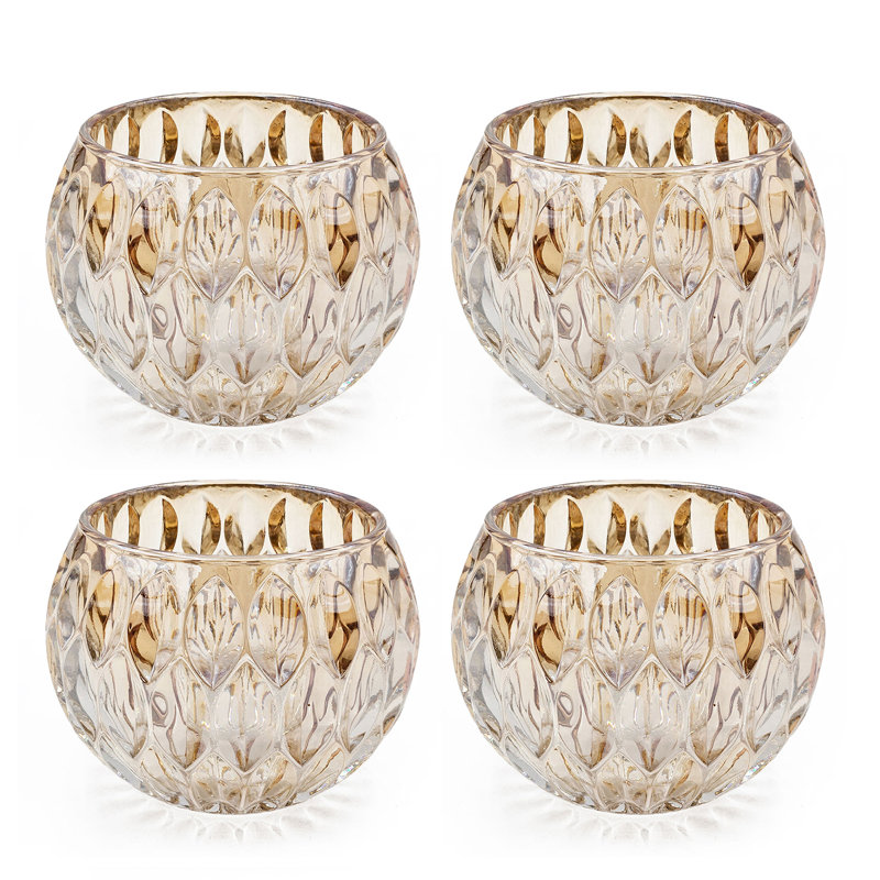 Paquet de 4 porte-bougies en verre - Texte à découpes ovales, décor élégant, pour la maison / salle de bain / manteaux floraux