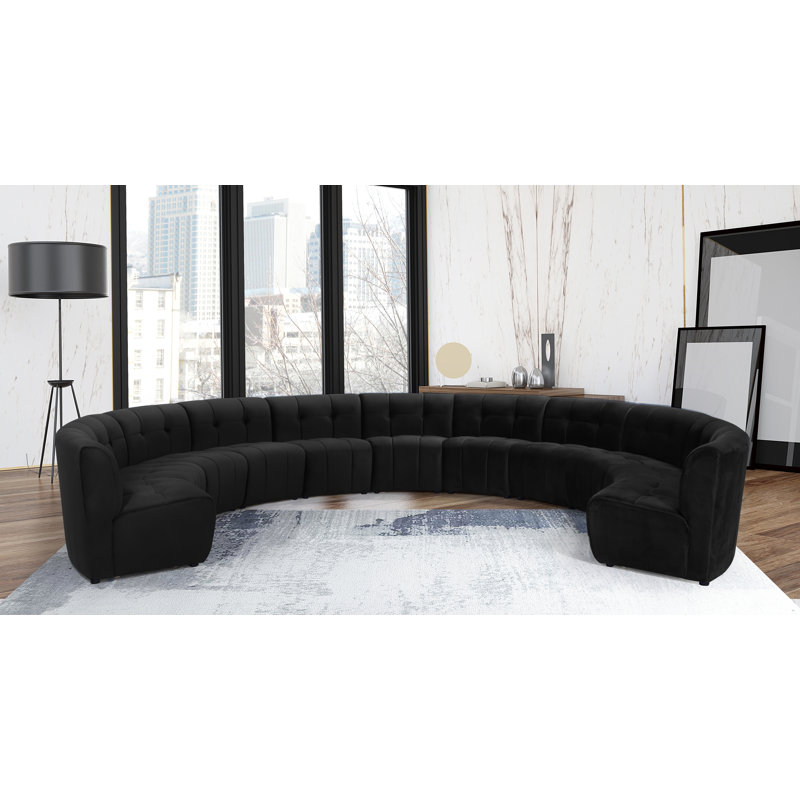Canapé modulaire de coin symétrique en velours de 173 po de largeur Jedson, Velours noir