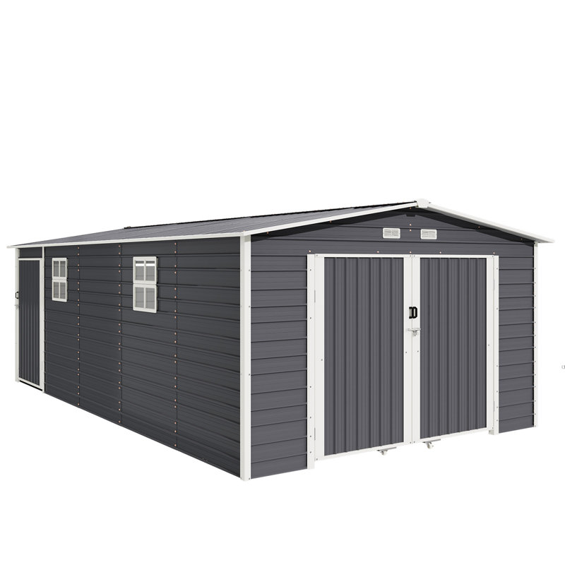 14 X 24 Ft Heavy Duty Carport, Galvanized Steel Frame Car Shelter, Enclosed Storage Shed For Cars & Trucks, Grey