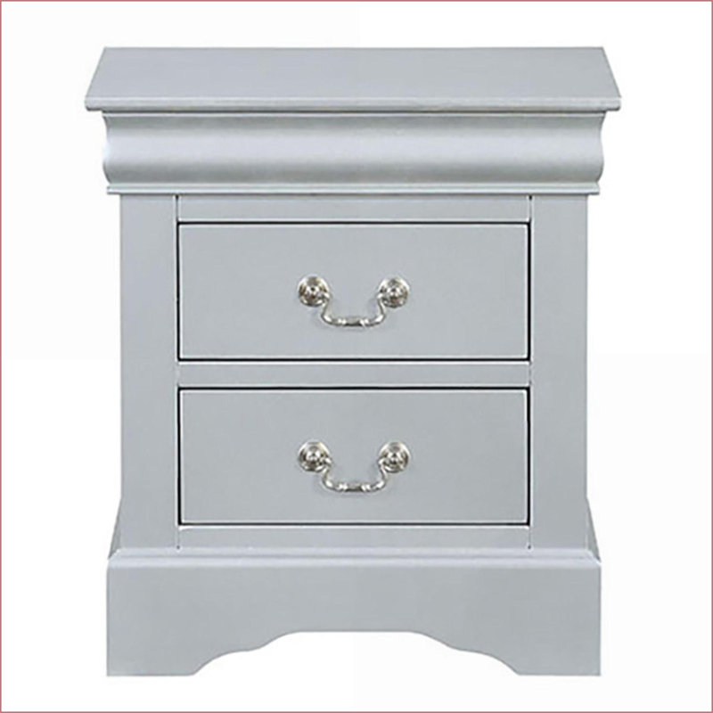 Platinum 2-Drawer Traditional Nightstand for Bedroom, Silver