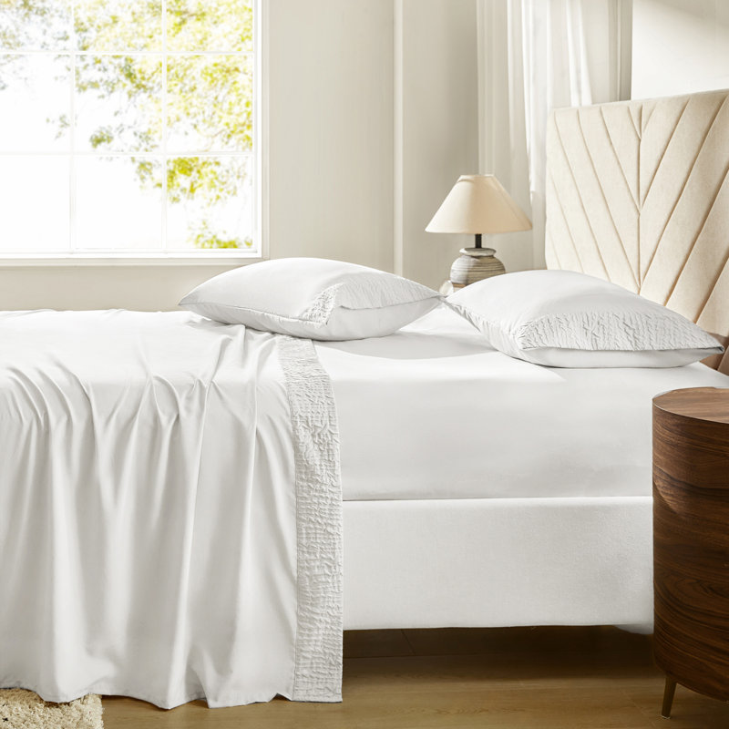 Draps et taies d'oreiller en polyester, Blanc, Ensemble de draps pour lit double avec 2 taies d'o