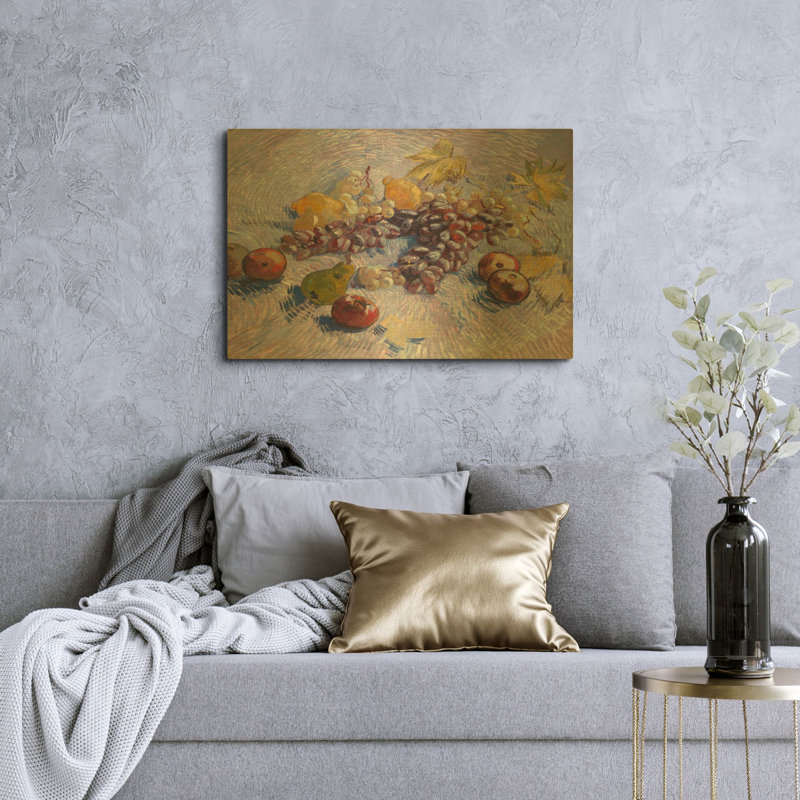 «Graper, Lemons Pears And Apples 1887» par Vincent Van Gogh, art mural en métal doré, 36 po x 24 po, 36 po x 24 po