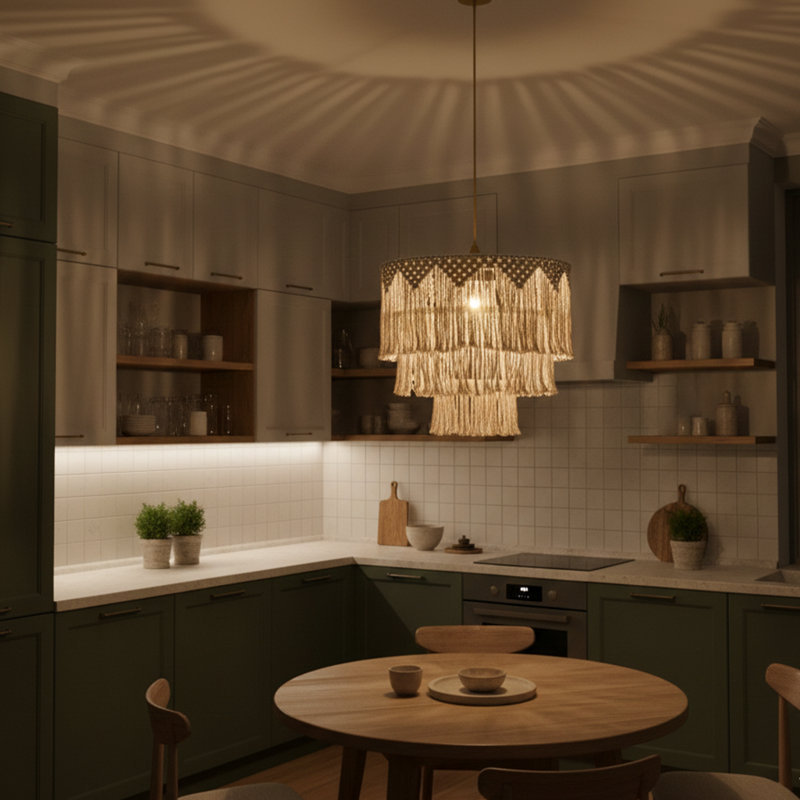 Lustre empire unique à 1 lumière avec abat-jour en macramé Elara